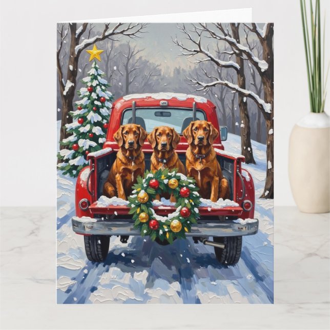 Carte Irish Red Setter Christmas Red Truck Holiday (Devant)