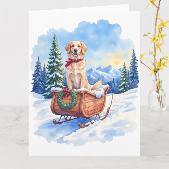 Carte Irish Setter Enjoying Christmas Sleigh Ride Winter (Fleur jaune)