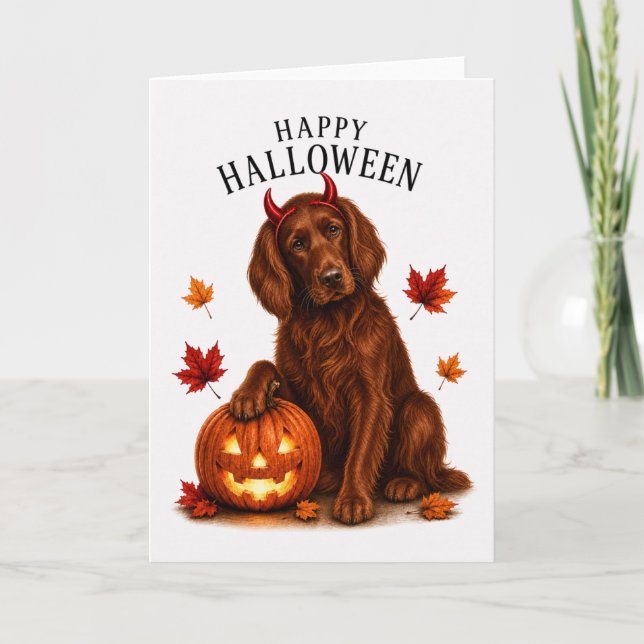Carte Irish Setter Halloween Diable Chien (Devant)