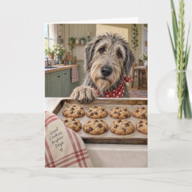 Carte Irish Wolfhound d'anniversaire avec des biscuits (Devant)
