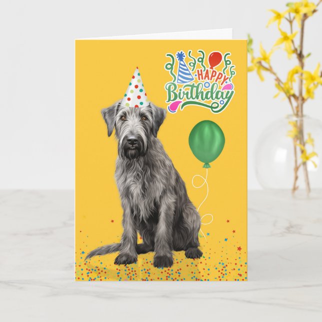 Carte Irish Wolfhound Dog Party Hat Yellow Birthday (Fleur jaune)