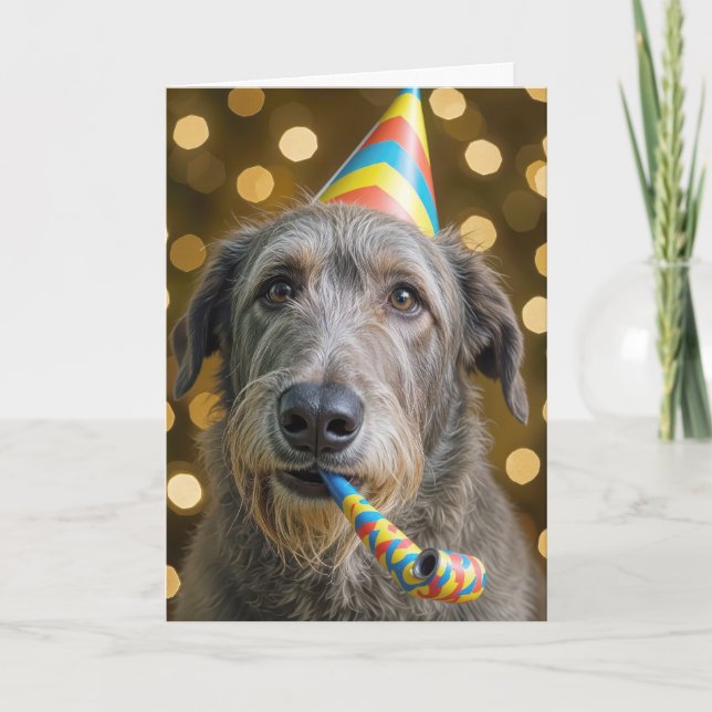 Carte Irish Wolfhound pour son anniversaire avec chapeau (Devant)