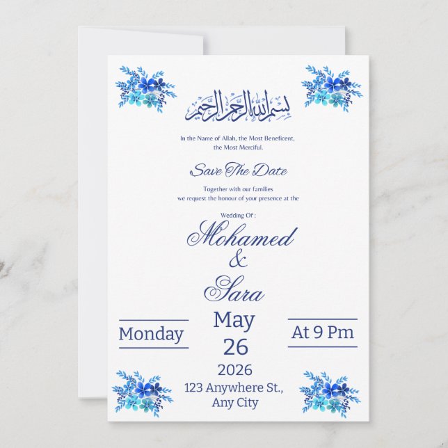 Carte Islamique de Mise en Garde de Date Royale Bl (Devant)