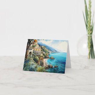 Carte Italie Côte Amalfi Paysage aquarelle Peinture.