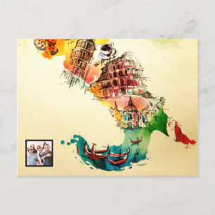 Carte Italie vintage City Travel Love Aquarelle