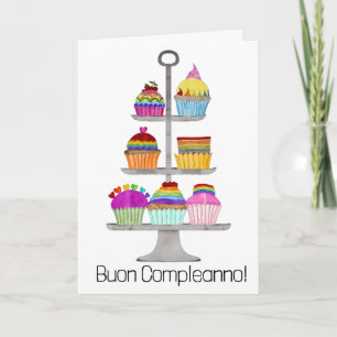 Carte Italien Anniversaire Rainbow couleurs cupcakes Car