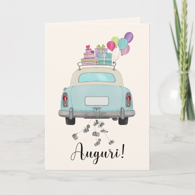 Carte Italien Auguri Jour de Mariage Blue Retro Car (Devant)