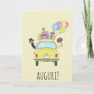 Carte Italien Auguri Mariage Jour Retro Jaune Voiture