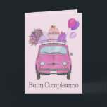 Carte italienne Anniversaire Retro Fiat 500<br><div class="desc">Carte d'anniversaire italienne. Une Fiat 500 rétro en aquarelle. Tanti auguri di buon compleanno ! Un anniversaire à fêter ? Envoyez une carte d'anniversaire d'aquarelle Retro à votre famille et à vos amis et leur souhaite le plus beau anniversaire de tous les temps ! Cette carte d'anniversaire est disponible dans...</div>