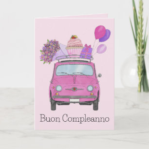 Carte italienne Anniversaire Retro Fiat 500