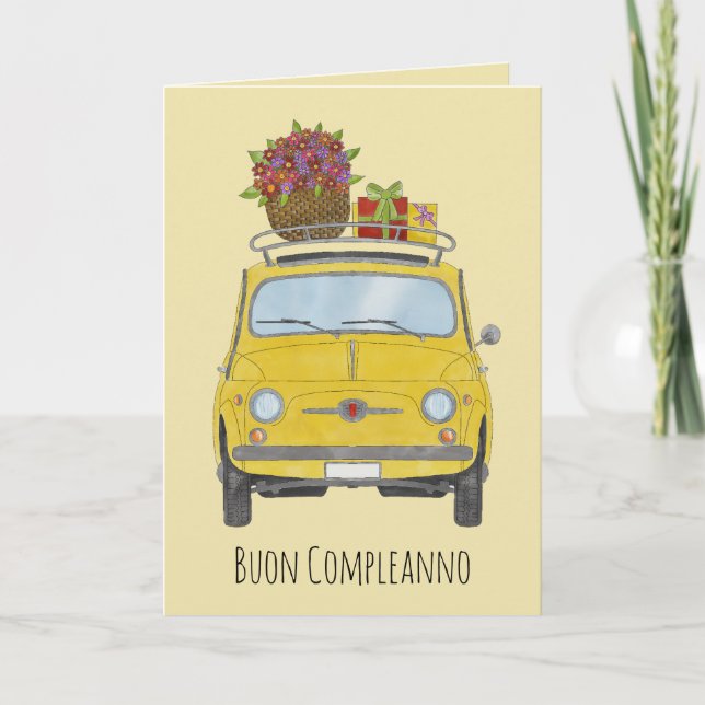 Carte italienne Anniversaire Retro Fiat 500 (Devant)