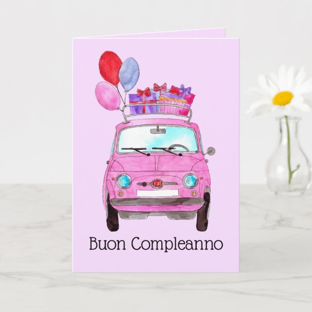 Carte italienne Anniversaire Retro Fiat 500 (Petite plante)