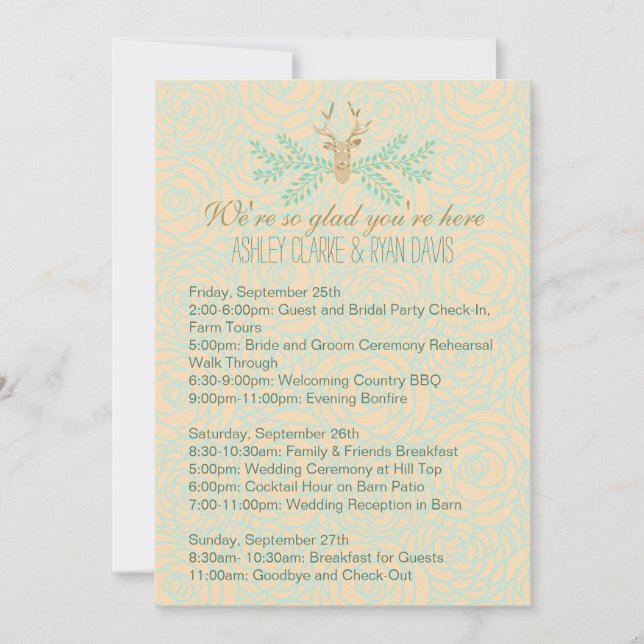 Carte ITINERAIRE Rustique Deer Antler Mariage WEEK (Devant)