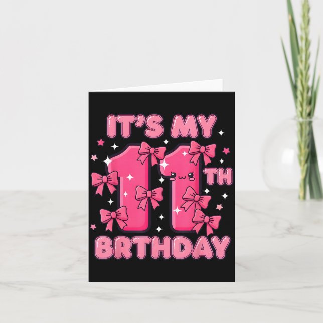 Carte It's My 11th Birthday Coquette Bow Girl Cute 11 Ye (Devant)