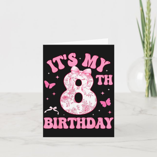 Carte It's My 8th Birthday Nk Coquette Bow 8 Year Old Bi (Devant)