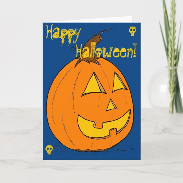 Carte Jack o' Lantern Blue "Happy Halloween" (Devant)