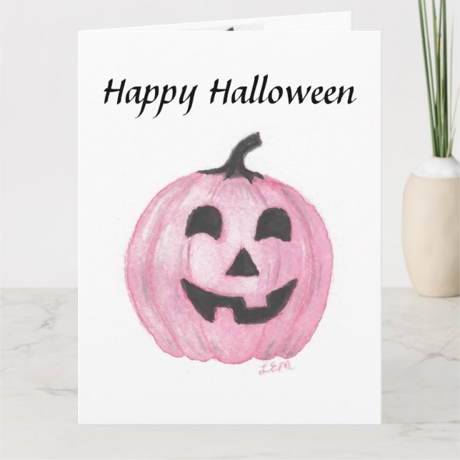 Carte Jack-o'-lantern citrouille rose pour Halloween (Devant)