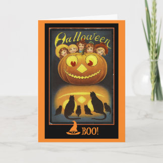Carte Jack o' Lantern et Chats noirs Vintage Halloween
