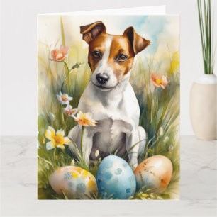 Carte Jack Russell avec œufs de Pâques