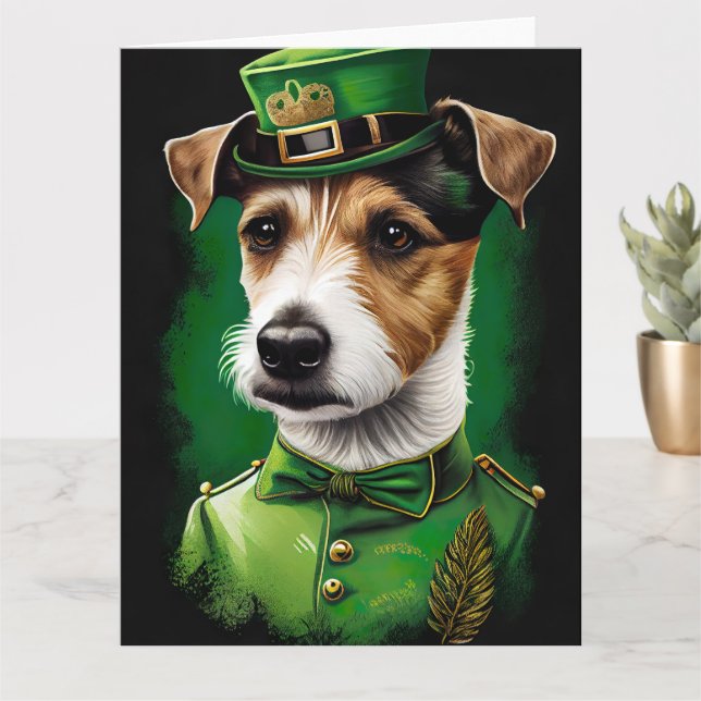 Carte Jack Russell Chien en robe de fête St. Patrick (Petite plante)