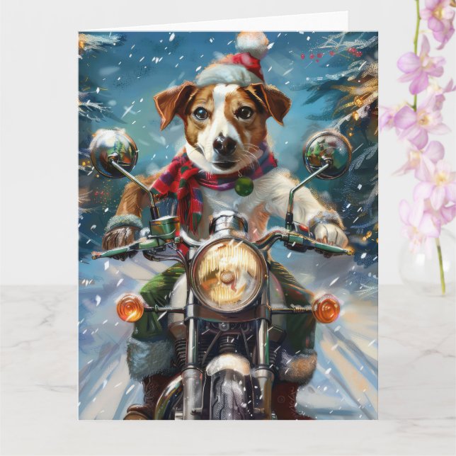 Carte Jack Russell Chien équitation Moto Noël (Orchidée)