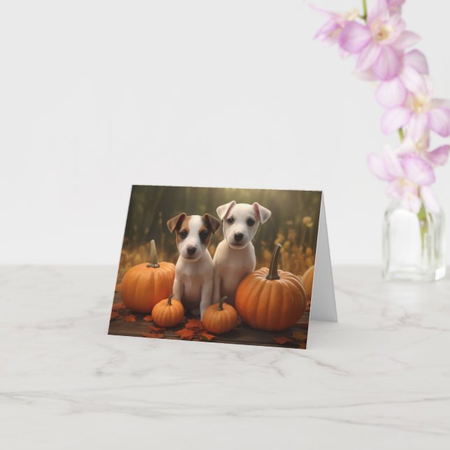 Carte Jack Russell chiot Automne Délice Citrouille  (Orchidée)