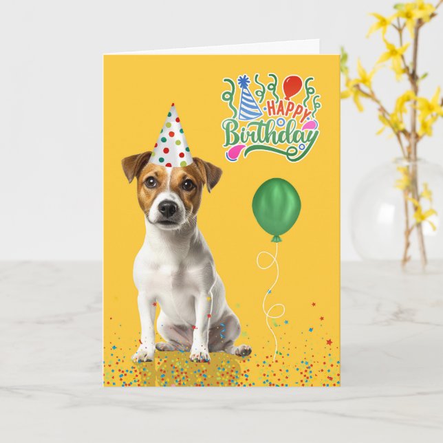 Carte Jack Russell Dog Party Hat Yellow Birthday (Fleur jaune)