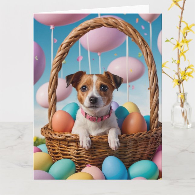 Carte Jack Russell Easter Eggs (Fleur jaune)