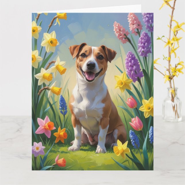 Carte Jack Russell Fleurs de printemps de chien Peinture (Fleur jaune)