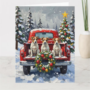 Carte Jack Russell Terrier Noël Camion Rouge Fêtes