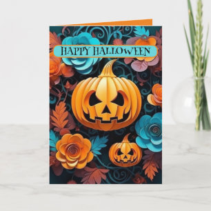 Carte Jackolantern et fleurs pliée 13 x 18 cm