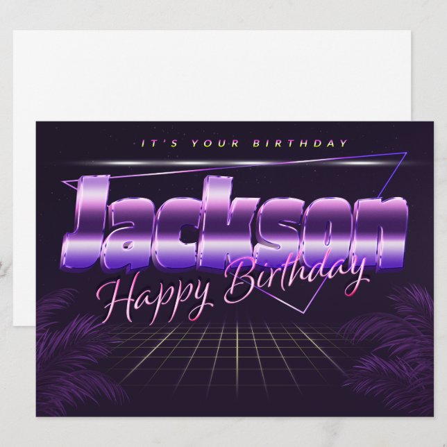 Carte Jackson Prénom lila retro Map Anniversaire (Devant / Derrière)
