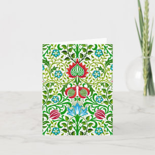 Carte Jacobean Floral Damask, vert et corail rouge