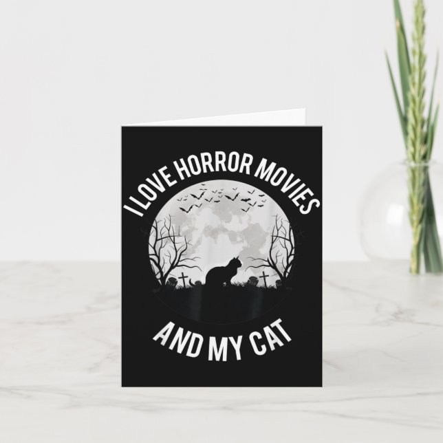 Carte J'adore les films d'horreur et mon chat (Devant)