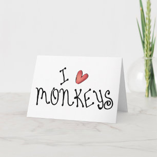 Carte J'adore les singes, typographie manuscrite mignonn