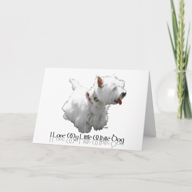 Carte J'adore mon petit chien blanc - Westie (Devant)