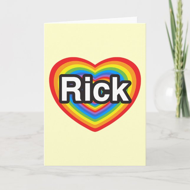 Carte J'adore Rick. Je t'aime Rick. Cœur (Devant)