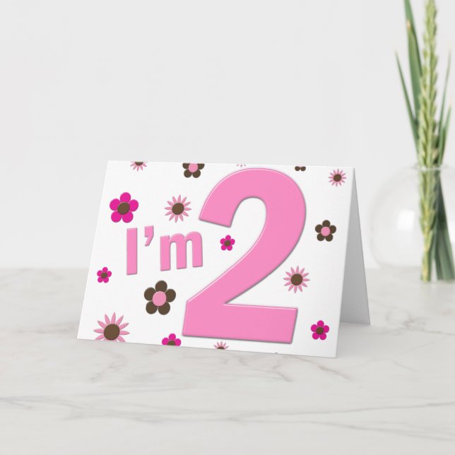 Carte "J'ai 2 ans" Fleurs roses et marron (Devant)