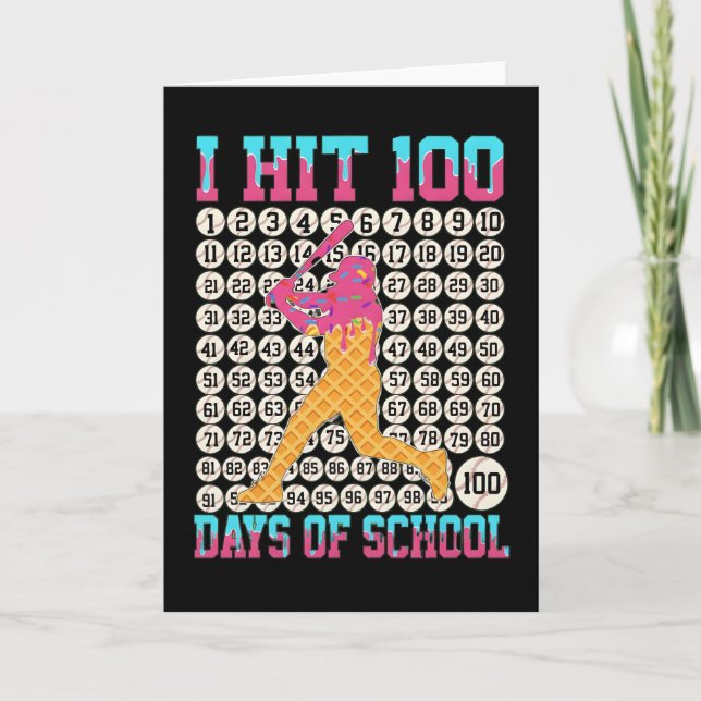 Carte J'ai atteint 100 jours d'école Drôle de baseball G (Devant)