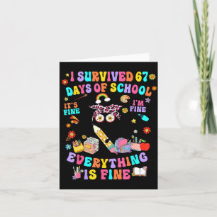 Carte J'ai survécu 67 jours d'école drôle chat six sept