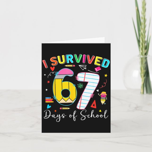 Carte J'ai survécu 67 jours d'école Fun Meme Six Seven 6 (Devant)