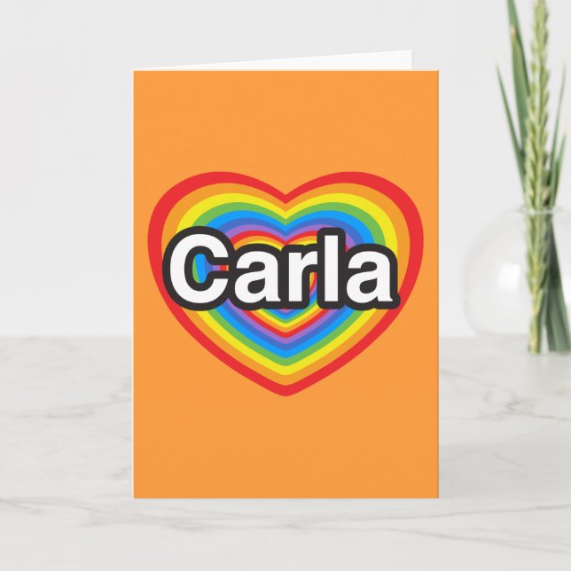 Carte J'aime Carla. Je t'aime Carla. Cœur (Devant)