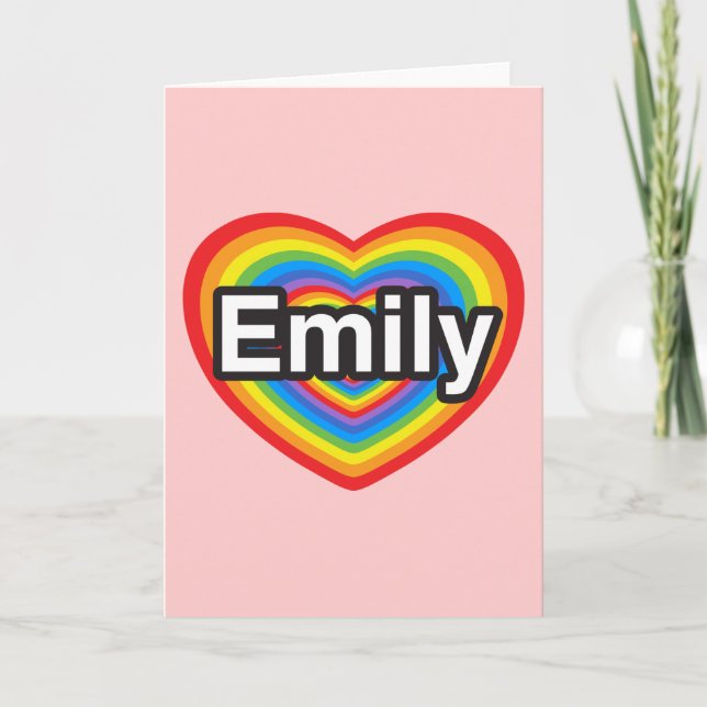 Carte J'aime Emily. Je t'aime Emily. Cœur (Devant)