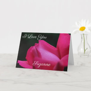 Carte J'aime la rose rouge bourgeon fleur personnalisée 
