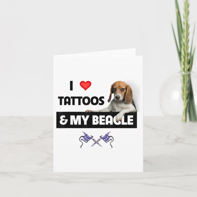Carte J'Aime Les Tatouages Et Mon Chien Beagle Tatouage  (Devant)