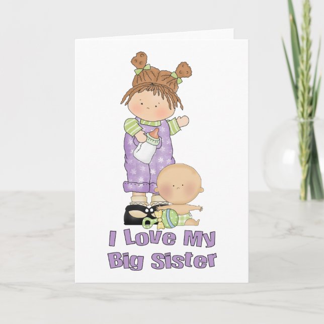 Carte J'aime ma grande soeur fille et bébé (Devant)