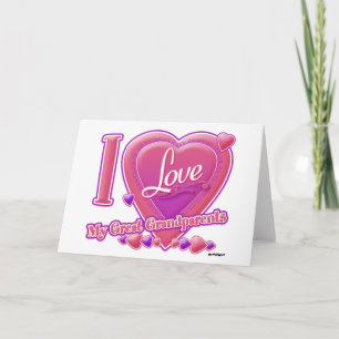 Carte J'aime mes arrière-grands-parents rose/violet - cœ
