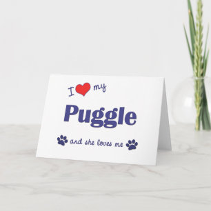 Carte J'aime mon Puggle (le chien femelle)