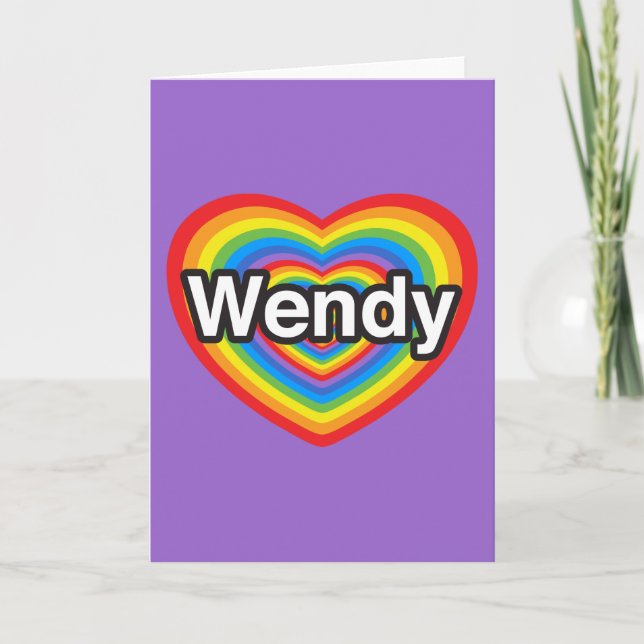Carte J'aime Wendy. Je t'aime Wendy. Coeur (Devant)