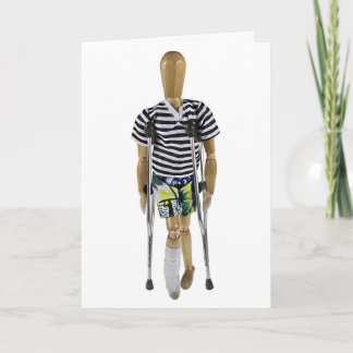 Carte Jambe droite dans un plâtre avec béquilles